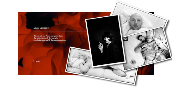 the red book cover and four black-and-white portraits of jürgen baldiga from aron neubert's series.